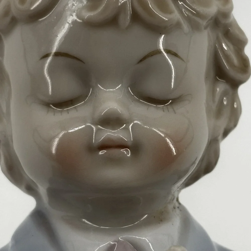 Vintage Nursery Night Light Bisque Porcelain Lamp Boy Praying Rosary